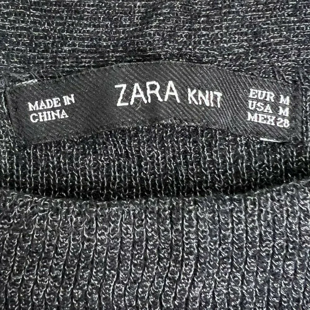 Zara Womens Black Metallic Crew Neck Pullover Asymmetrical Knit Sweater Sz M - Picture 8 of 9